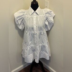 Girl Soul White Cotton Puff Sleeve Dress A Line Flare Swing Forever 21 S NEW